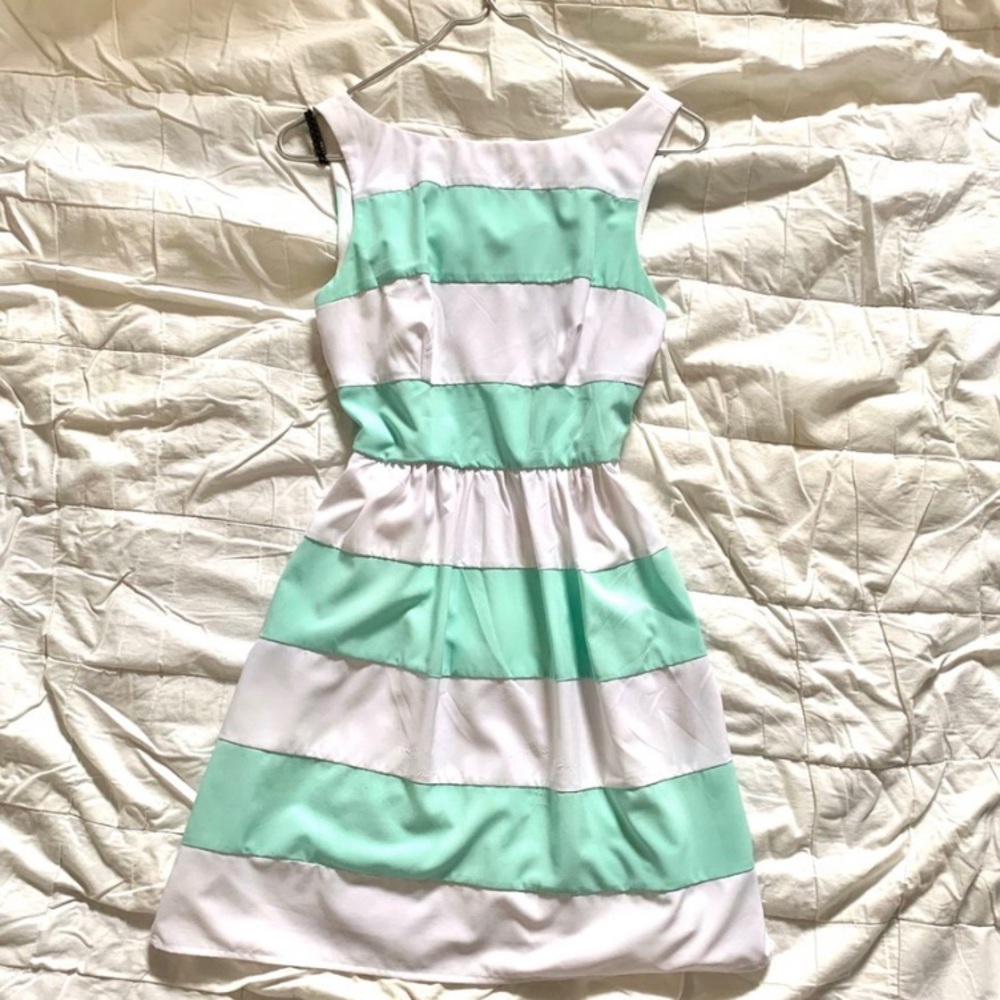 mint green and white striped dress
